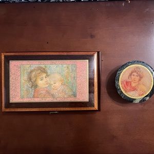Edna Hibel Mother and Child Musical Jewelry Box and Marble Trinket Box - signed